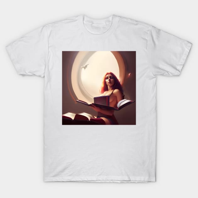 Christina Model as a sorceress, reading in her study T-Shirt by Maffw